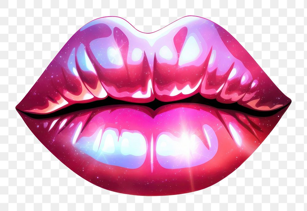 PNG Red holographic lips sticker lipstick white background cosmetics.