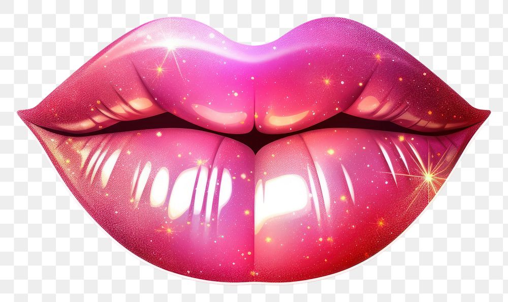 PNG Red holographic lips sticker cosmetics lipstick white background.