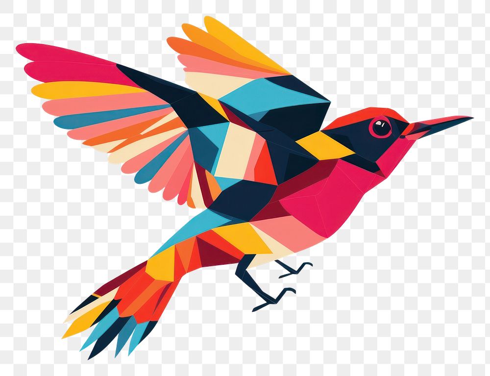 PNG Abstract geometric bird cartoon animal flying.