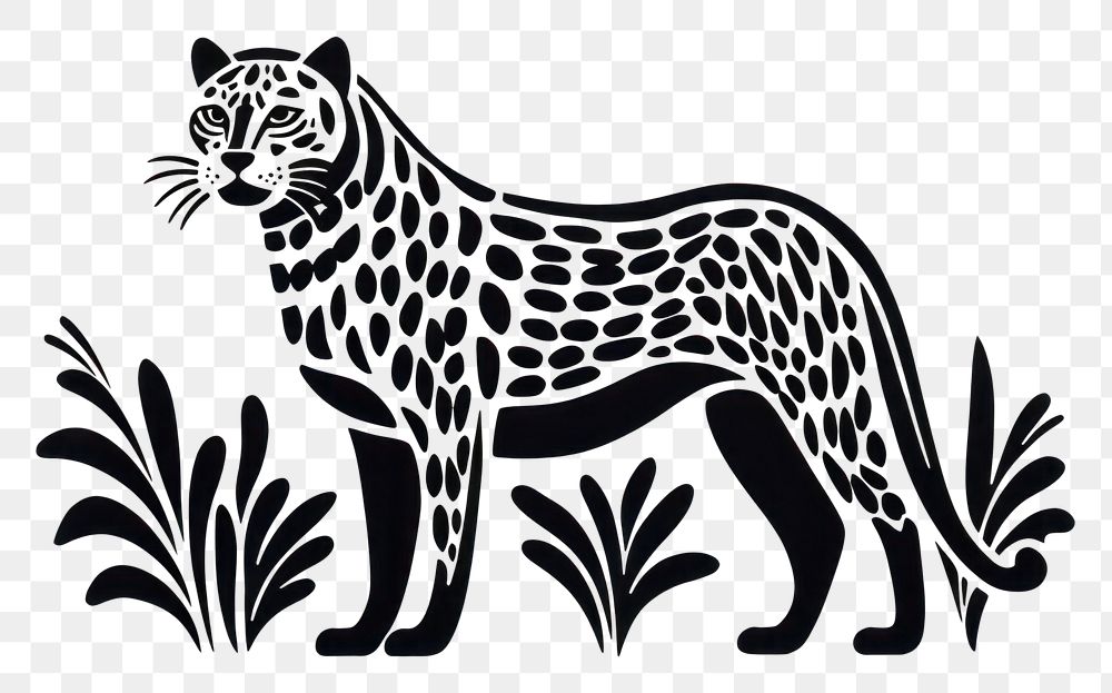 PNG Cheetah linocut wildlife leopard animal.