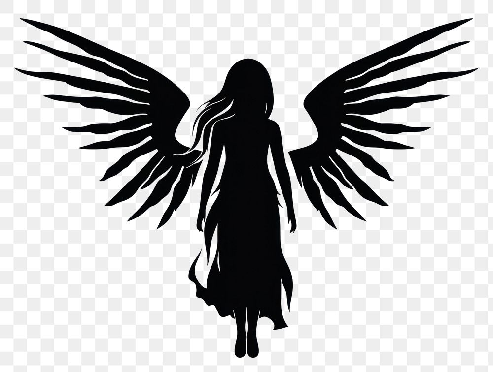 PNG Angel silhouette black white.