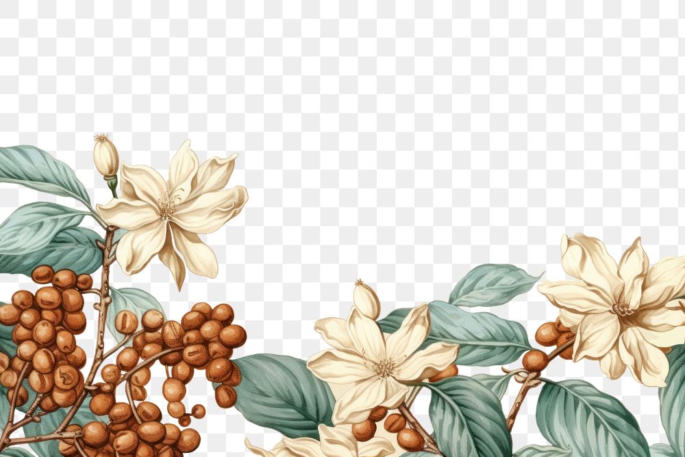 PNG Vintage drawing of coffee backgrounds pattern flower.
