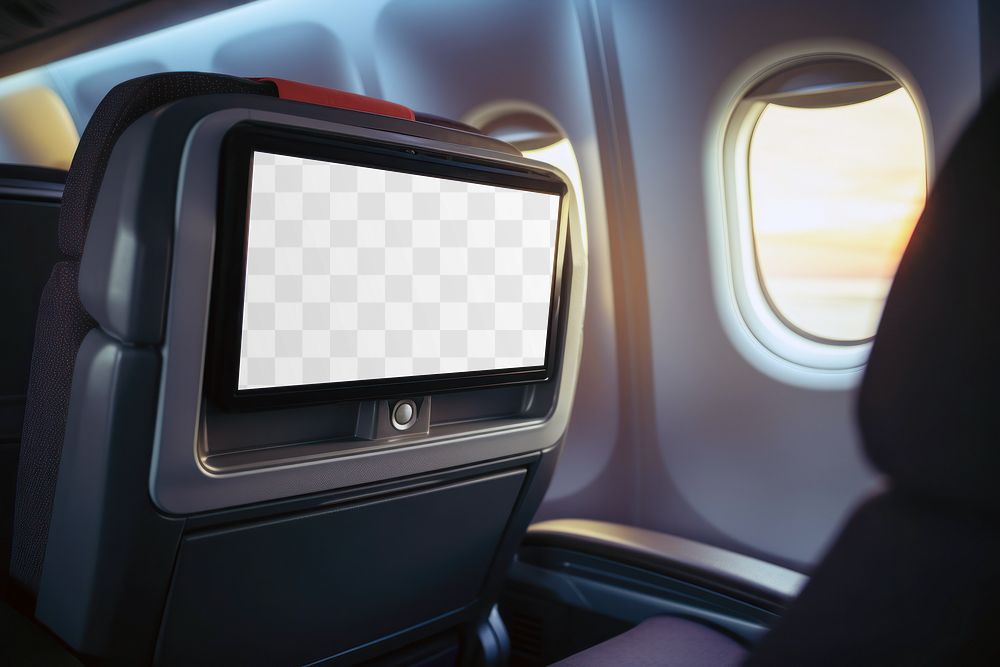 Airplane TV screen png mockup, transparent design