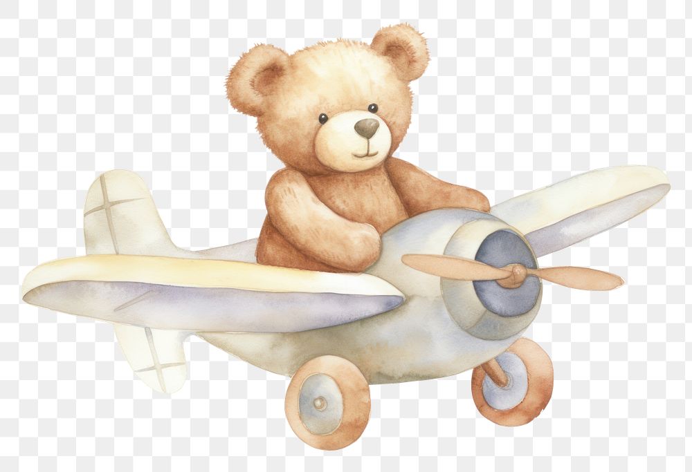 PNG  Teddy bear airplane cute toy.