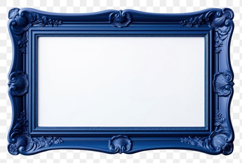 PNG Dark blue plastic texture frame rectangle mirror white background.