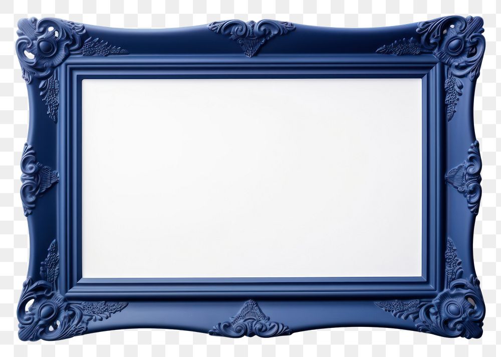PNG Dark blue plastic texture frame rectangle mirror white background.