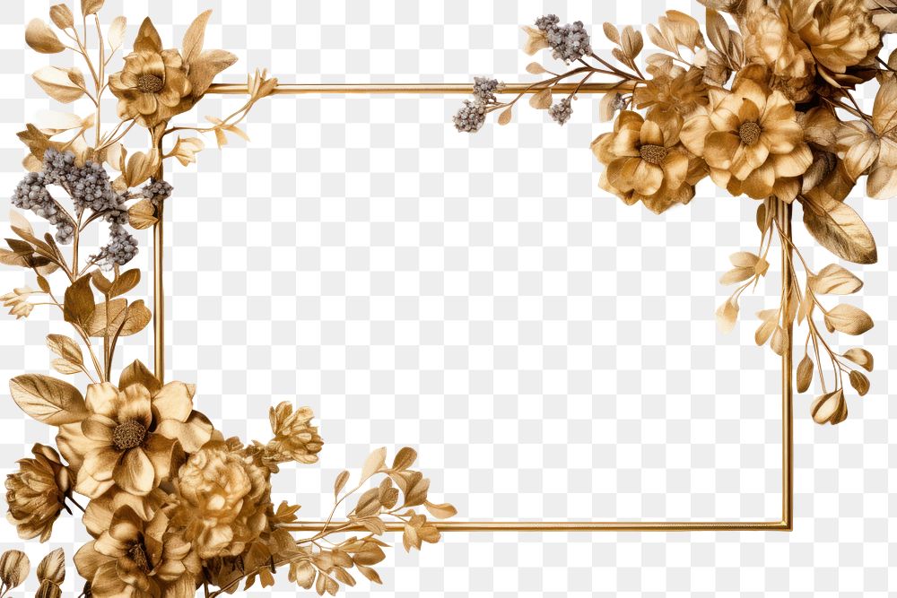 PNG Floral gold frame vintage backgrounds flower white background.