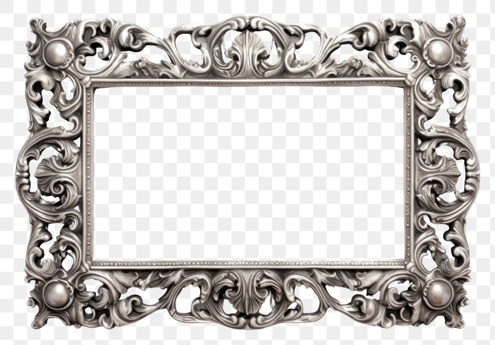 PNG Floral silver frame vintage rectangle white background architecture.