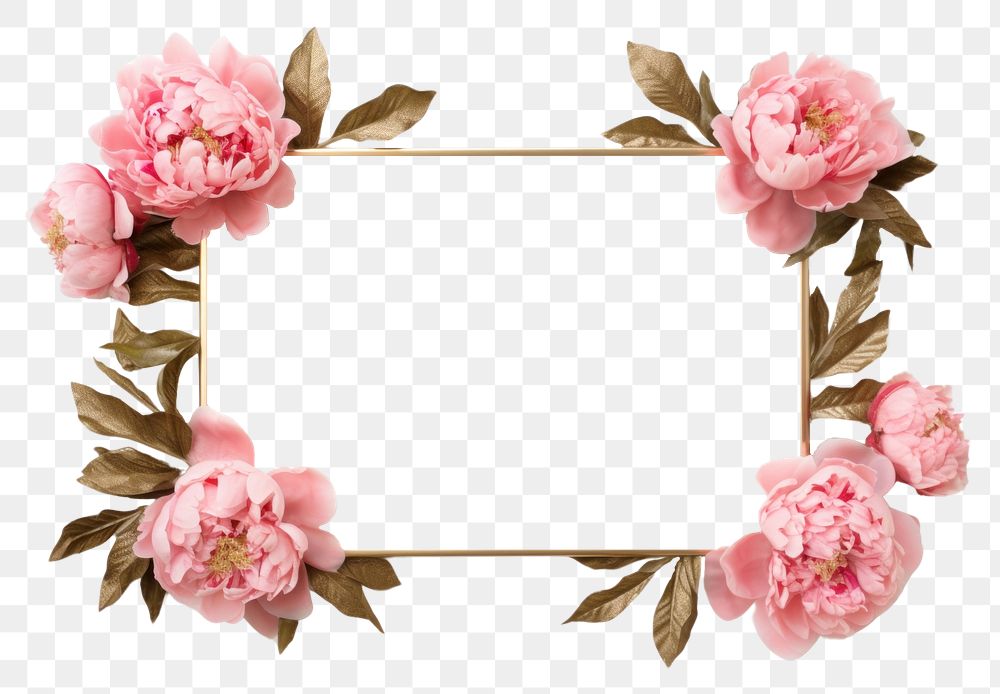 PNG Peony gold frame flower plant white background.
