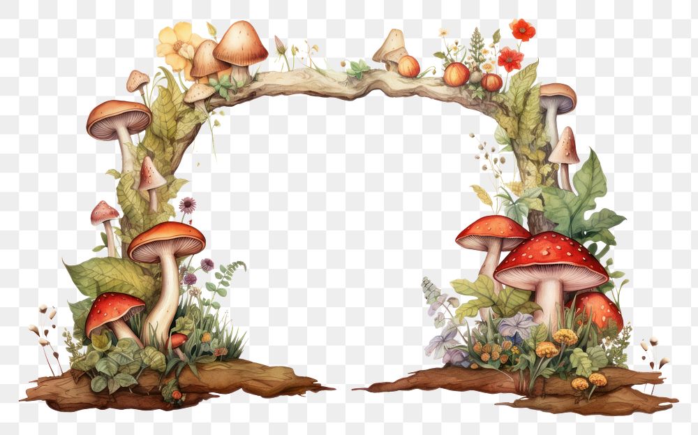 PNG Mushroom watercolor frame plant art vegetable.