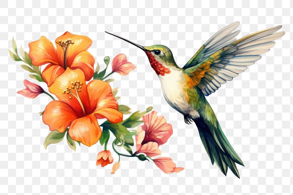 PNG Hummingbird with flower animal white background creativity.