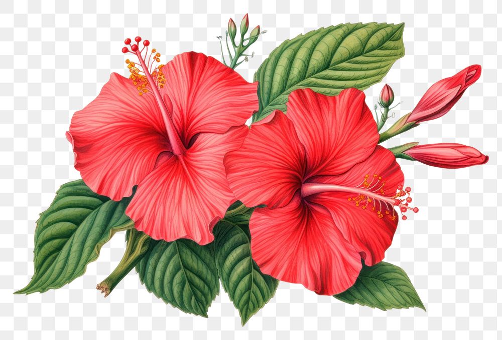 PNG Vintage drawing red hibiscus flower plant inflorescence.