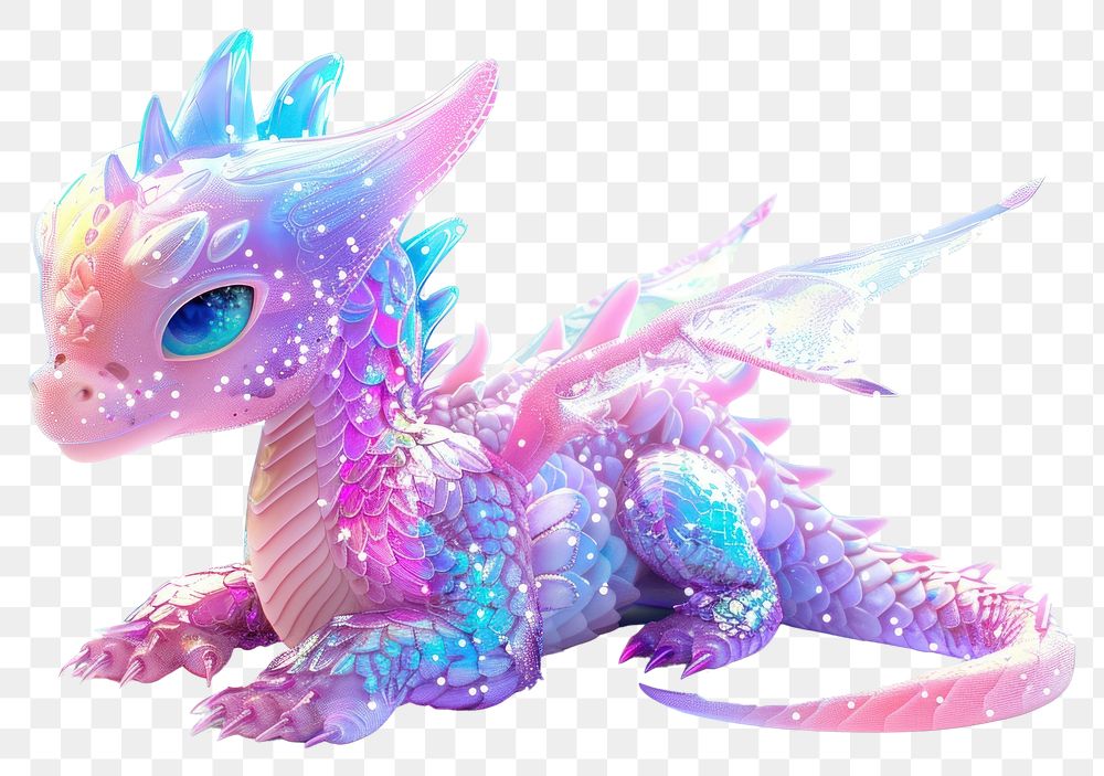 PNG Dragon holography animal cute white background.
