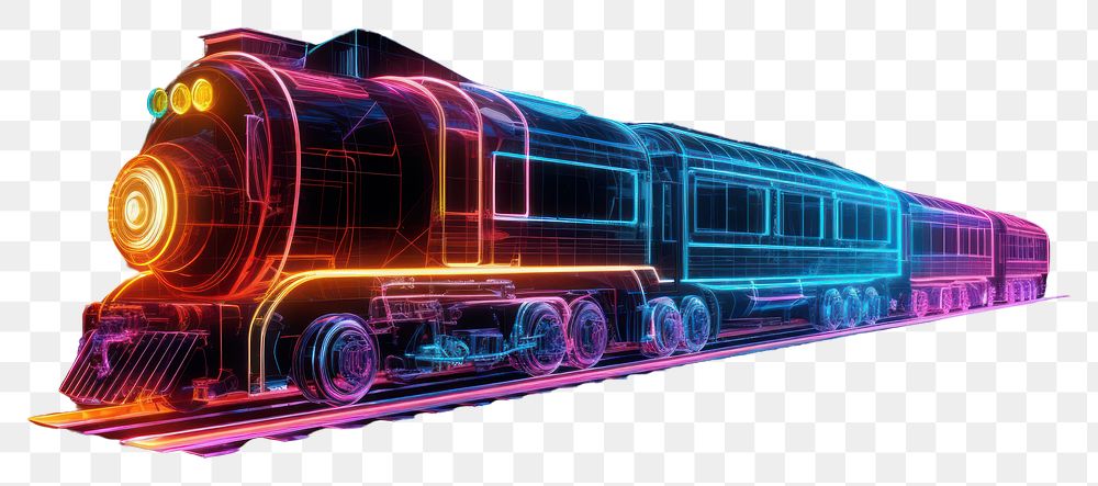 PNG  Neon train wireframe light locomotive vehicle.