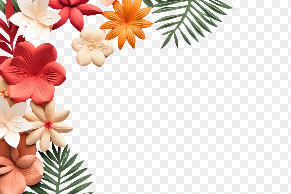 PNG Tropical plant floral border flower backgrounds pattern.