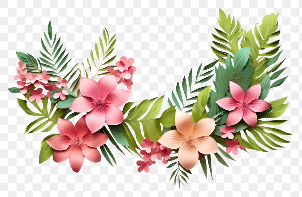 PNG Tropical plants floral border flower leaf art.