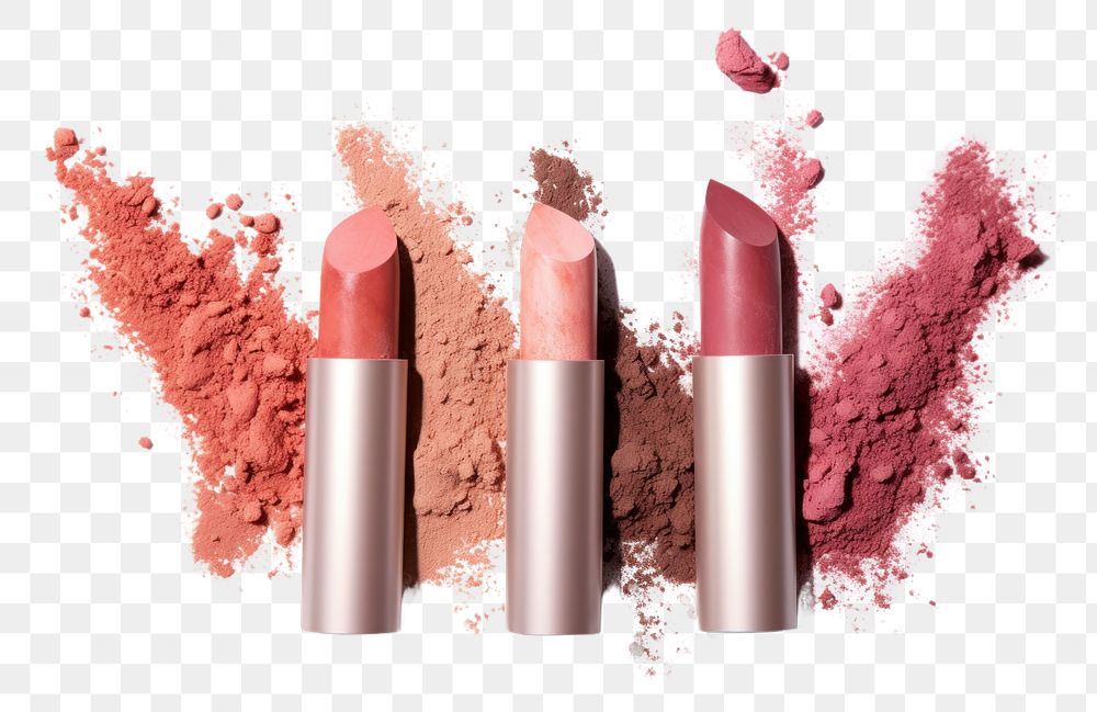 PNG Lipsticks and powder cosmetics white background variation.