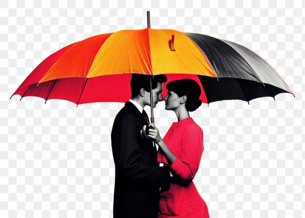 PNG Retro collage of love umbrella adult togetherness.