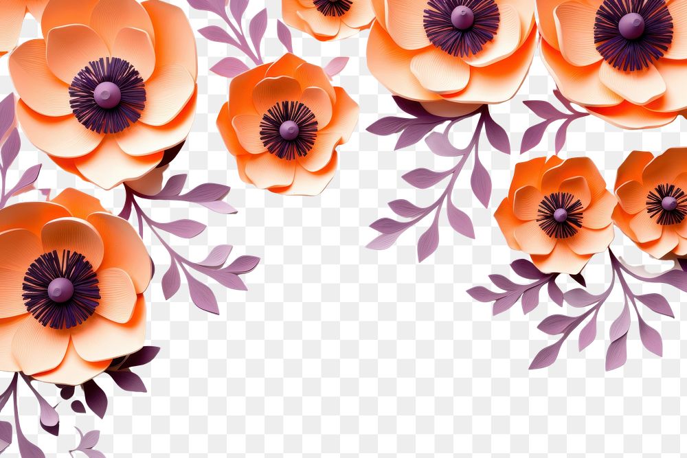 PNG Orange anemone floral border flower backgrounds pattern.