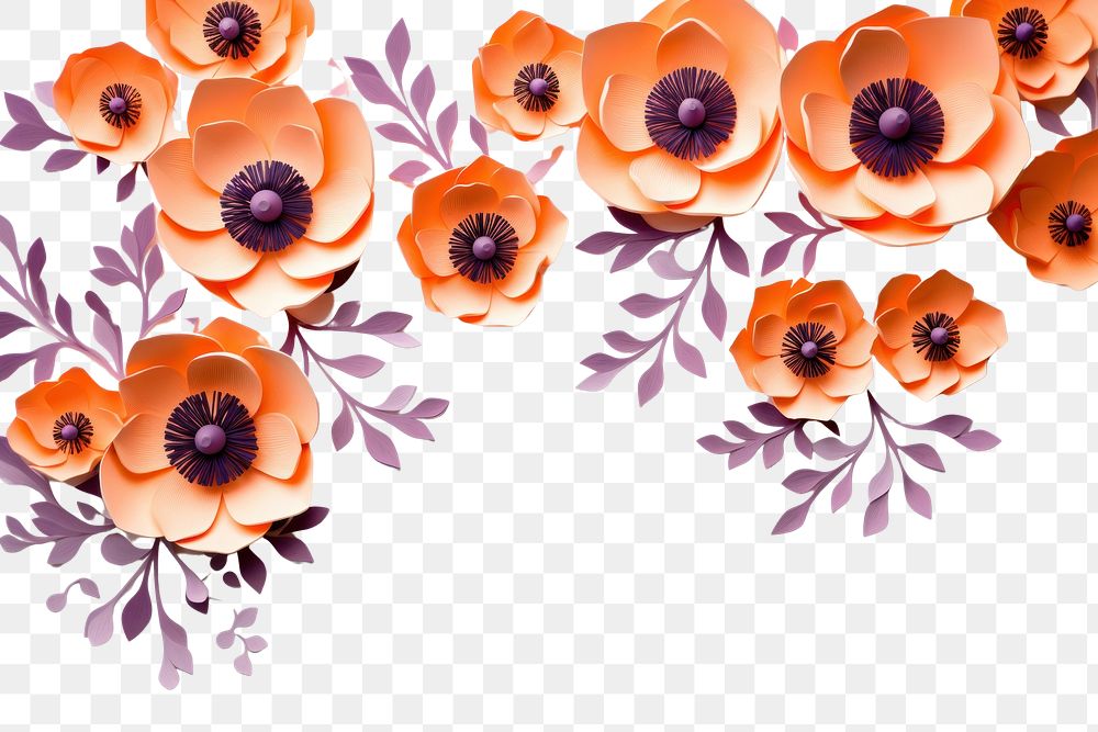 PNG Orange anemone floral border flower pattern petal.
