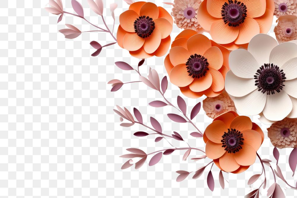 PNG Orange anemone floral border flower backgrounds pattern.
