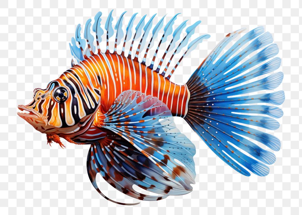 PNG Lion fish isolated aquarium animal pomacentridae.