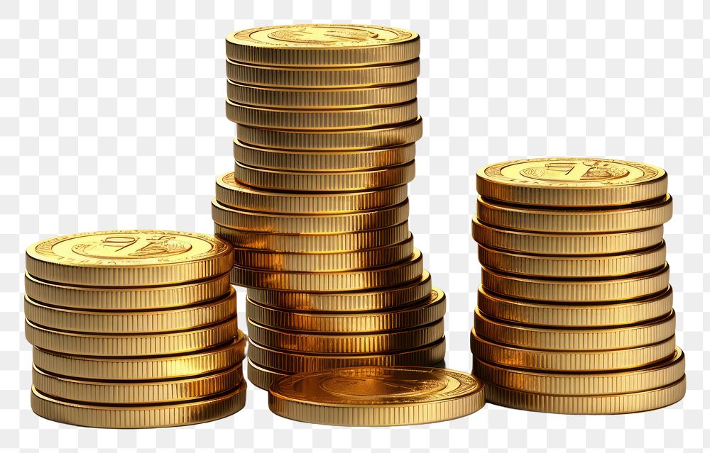 PNG Coins stack money gold white background.