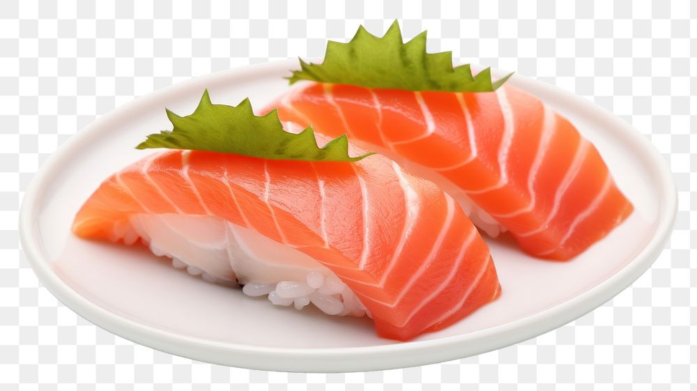 PNG Nigiri sushi plate seafood salmon.
