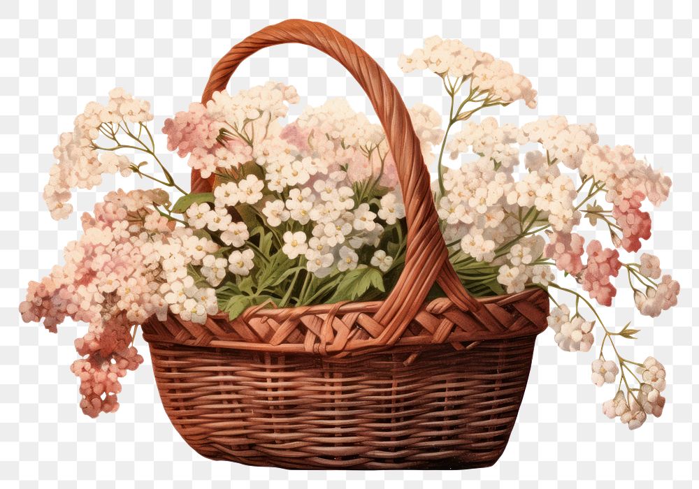 PNG Yarrow flower in a basket plant white background container.