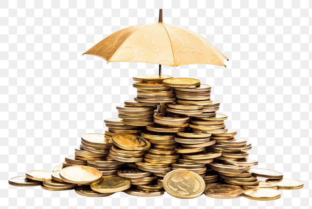 PNG Umbrella covering stack of coins umbrella money gold.