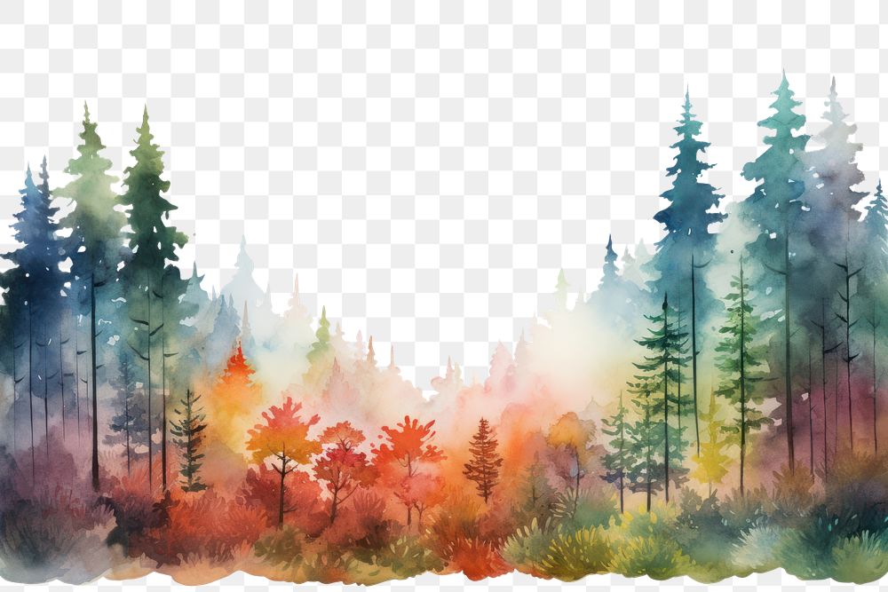 PNG Watercolor forest border backgrounds landscape outdoors.