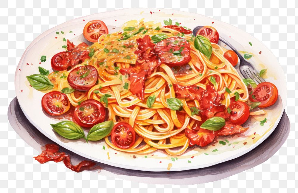 PNG Spaghetti plate tomato pasta.