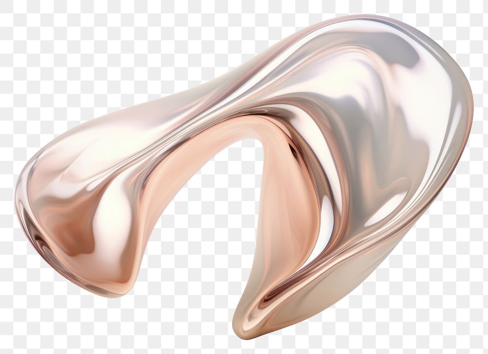 PNG 3d render of a ear in surreal abstract style jewelry metal white background.