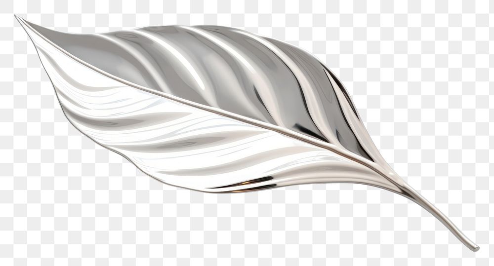 PNG 3d render of a leaf in surreal abstract style silver plant metal.