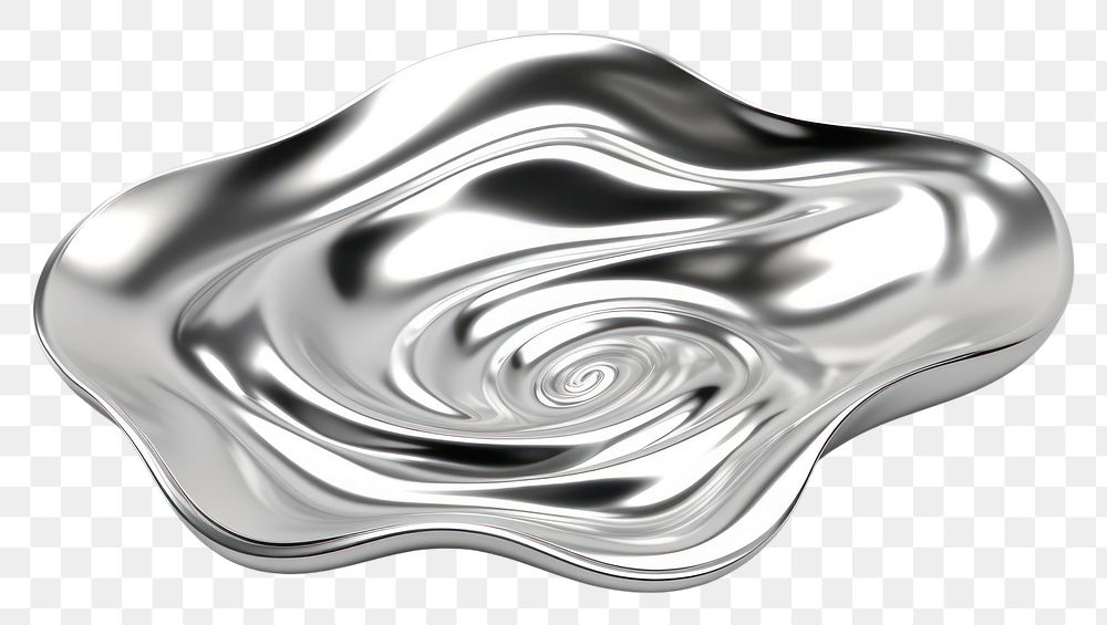 PNG 3d render of a plate in surreal abstract style silver metal simplicity.