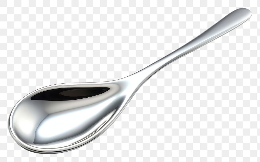 PNG 3d render of a spoon in surreal abstract style metal silverware simplicity.