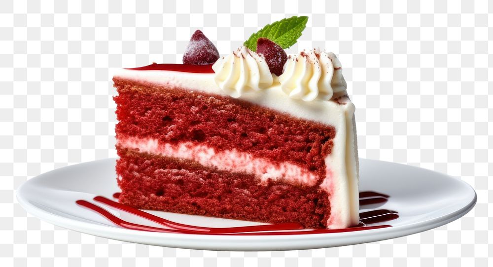 PNG  Piece of red velvet cake dessert berry cream.