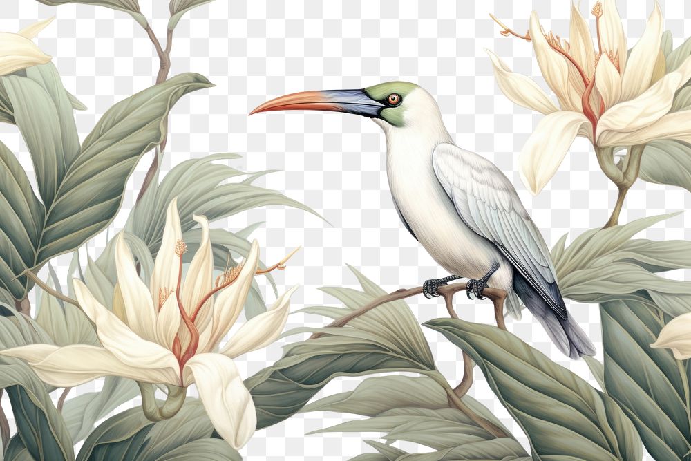 PNG Pastel monotone seamless bird of paradise drawing animal flower.