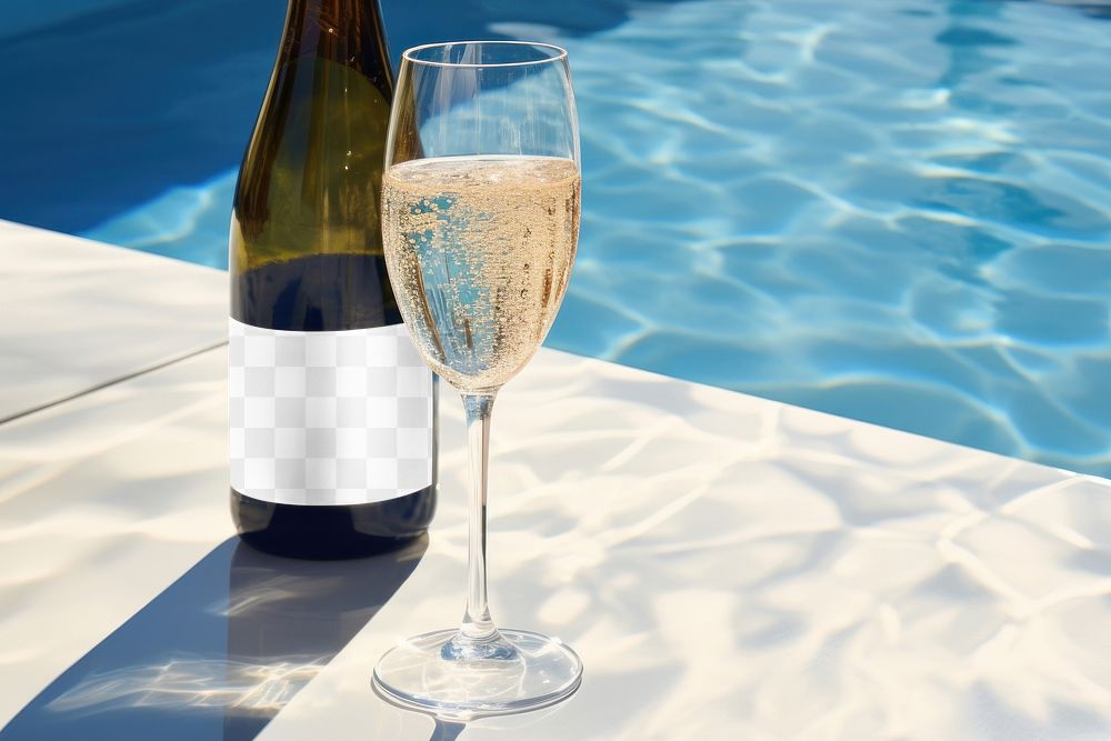 Champagne bottle label png product mockup, transparent design