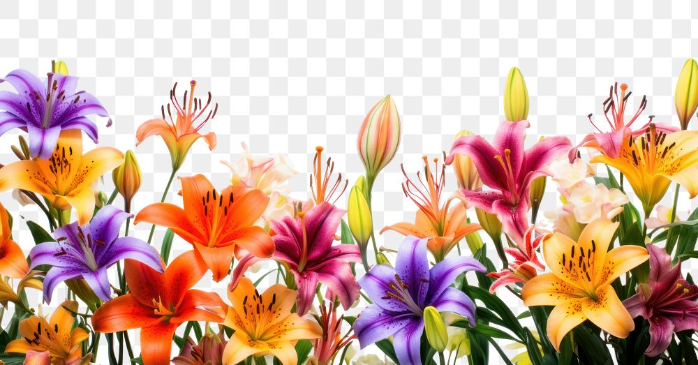 PNG Colorful lilies field nature backgrounds outdoors.