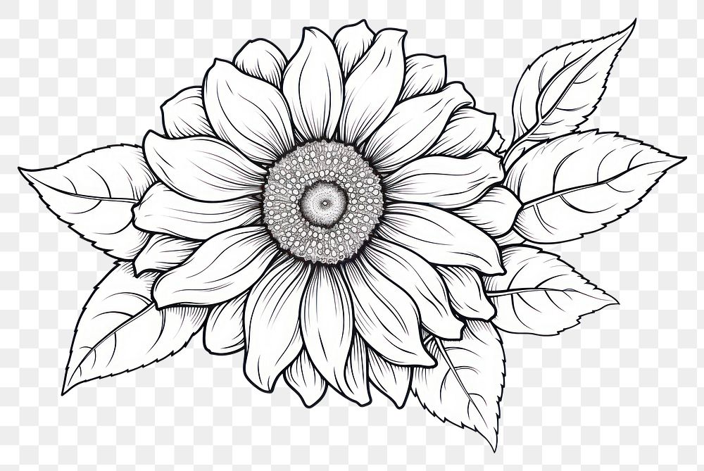 PNG Sunflower outline sketch drawing plant white