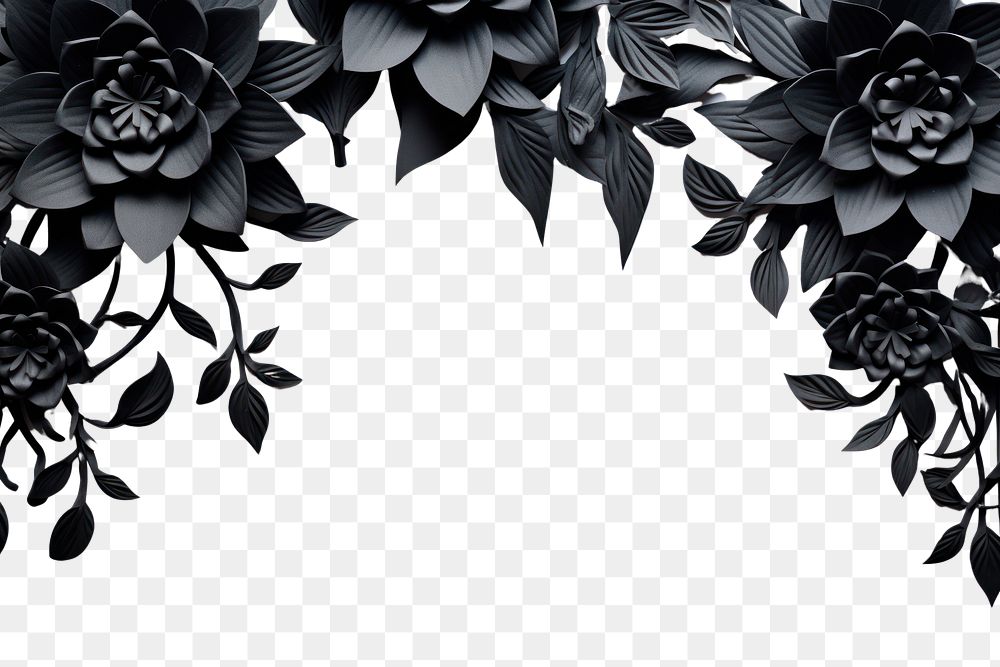 PNG Black flower floral border backgrounds pattern plant.