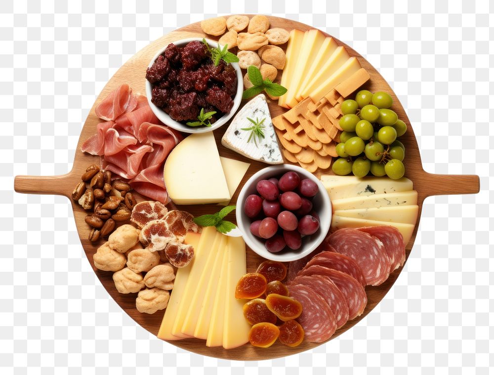 PNG Charcuterie cheese board plate food meal.