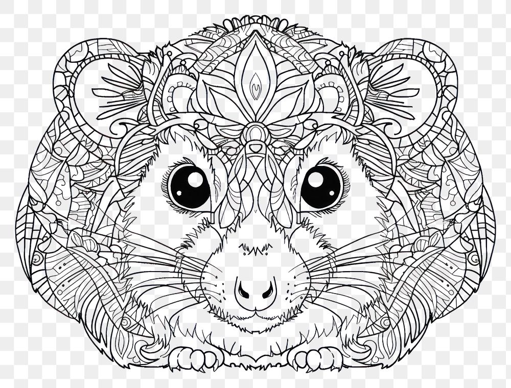 PNG Patterned hamster with a mandala cartoon drawing animal.