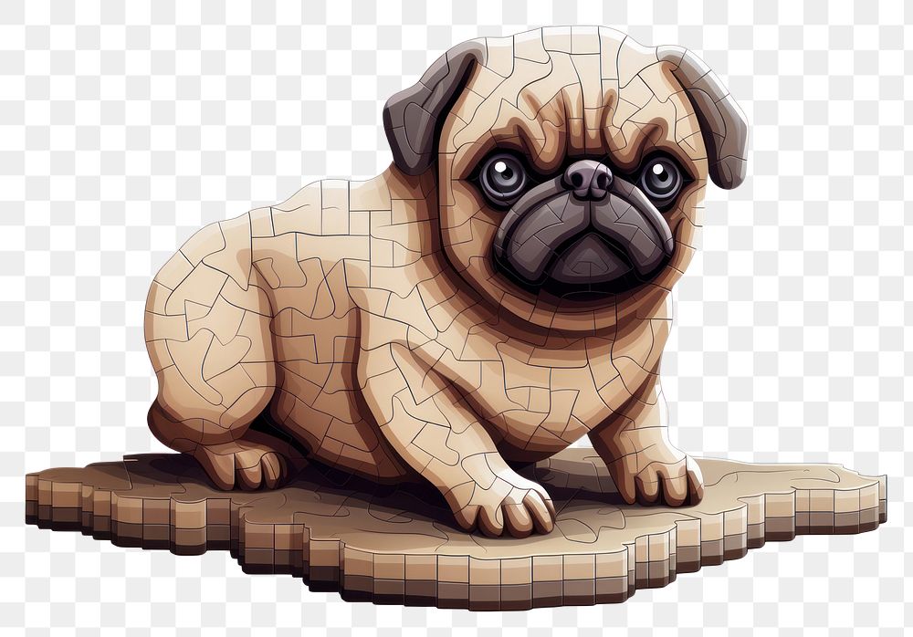 PNG 3D pixel art pug animal mammal dog.