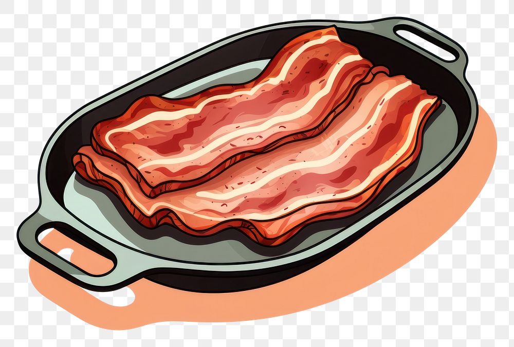 PNG Bacon on pan cartoon meat food.
