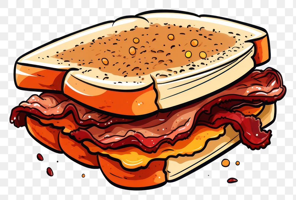 PNG Bacon sandwich bread food meat.