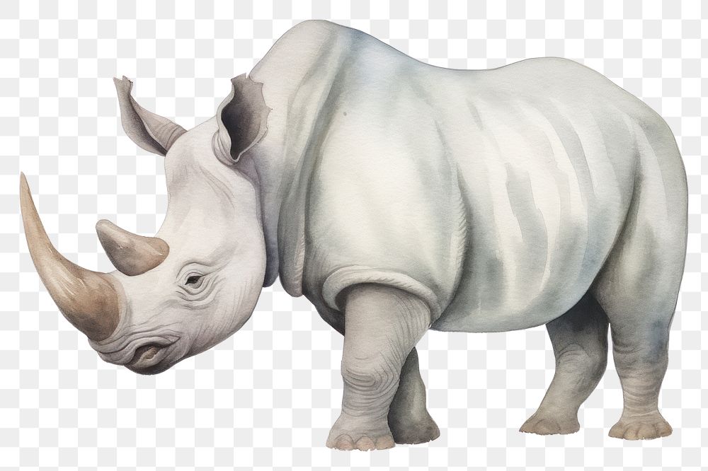 PNG Cute watercolor illustration of a rhinocero rhinoceros wildlife elephant.
