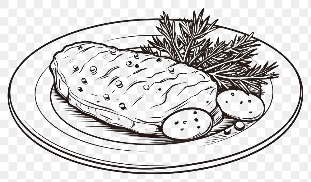 PNG Fish steak dish sketch drawing food.