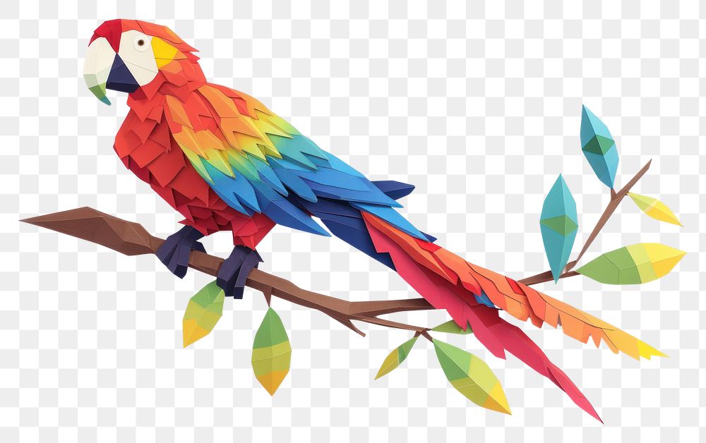 PNG Parrot on a branch animal bird white background.